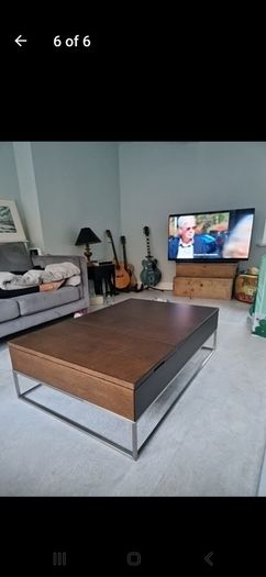 Natuzzi large coffee table with storage. Limited edition Italian design dark wood with brushed steel