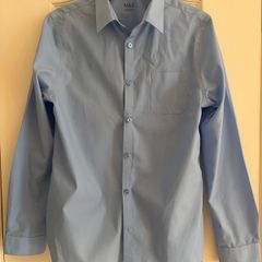 Boys blue M&S uniform long sleeve school shirts, size 13-14