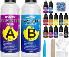 Resin Kit 380ml, Crystal Clear Epoxy Resin, Coating and Casting Resin with Foil Flakes, Resin Color Pigment, Sequins for Artwork, Jewelry Making