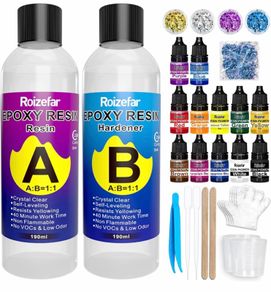 Resin Kit 380ml, Crystal Clear Epoxy Resin, Coating and Casting Resin with Foil Flakes, Resin Color Pigment, Sequins for Artwork, Jewelry Making