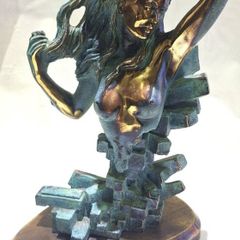 Woman With Naked Bust (35cm, 4.5kg) - Patinated Bronze, Signed