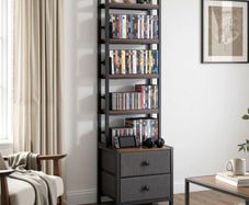 Media Storage Cabinet, 4-Shelf DVD Shelf Organizer with Drawers