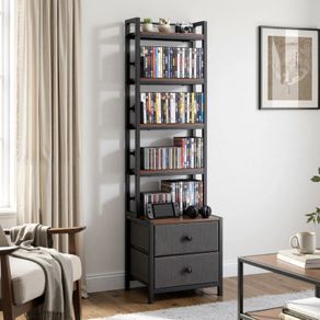 Media Storage Cabinet, 4-Shelf DVD Shelf Organizer with Drawers