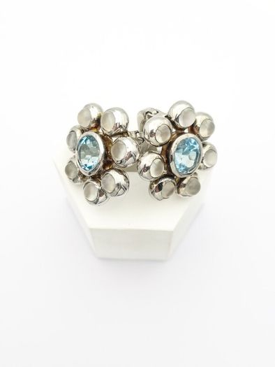 Vintage 925 Sterling Silver Moonstone Blue Topaz Earrings