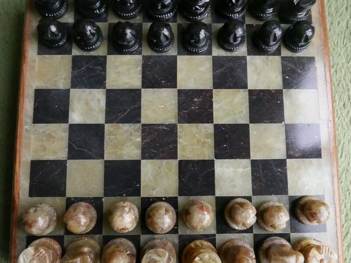 Chess Set made from Stone and Wood 6,5" x 6,5"