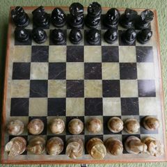 Chess Set made from Stone and Wood 6,5" x 6,5"