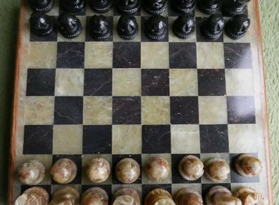 Chess Set made from Stone and Wood 6,5" x 6,5"
