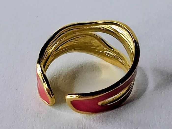 Double Layer Geometric Red & Gold Open Ring