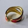 Double Layer Geometric Red & Gold Open Ring Image 3