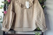 blouse Bnwt beige striped feminine frilled shoulder top size 38