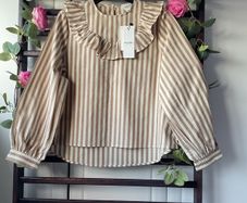 blouse Bnwt beige striped feminine frilled shoulder top size 38
