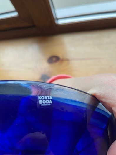 Pair of Kosta Boda Swedish blue glass bowls