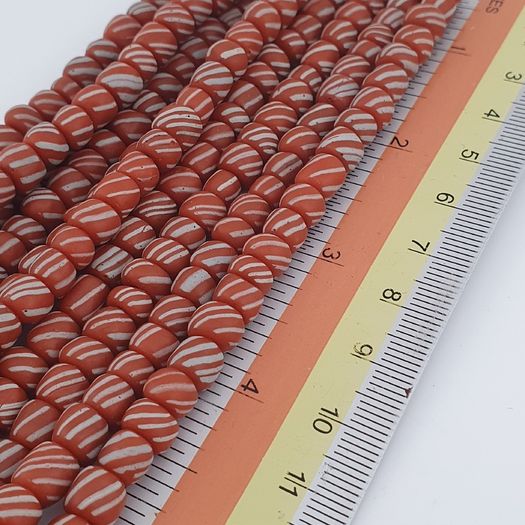Vintage African white Stripe Orange 7.1mm - 7.5mm Glass Beads Necklace