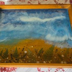 TRAY Handmade Wooden Resin Ocean Serving