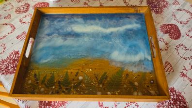 TRAY Handmade Wooden Resin Ocean Serving