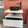 Modern wall-mounted vanity unit with black basin and tap Image 2