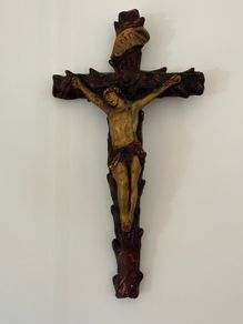 Mid century hand painted ceramic crucifix