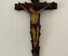 Mid century hand painted ceramic crucifix