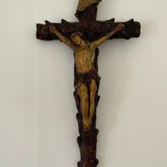 Mid century hand painted ceramic crucifix