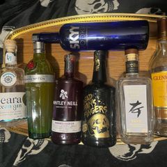 Gin whiskey rum vodka empty Bottles