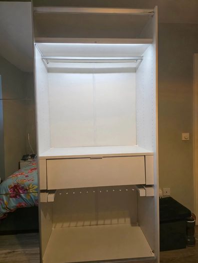 Large Sliding Wardrobe - Grey + Mirror - H220 x W204 x D65cm - With Lights & Drawers