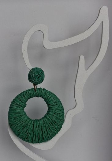 Grass Green Raffia Woven Stud Hollow Out Woven Hoop Earrings