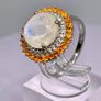 Rainbow Moonstone, Fire Opal, White Zircon Double Halo Ring in Rhodium Overlay Sterling Silver. Image 10