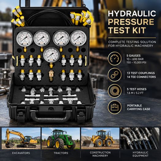 Hydraulic Pressure Test Kit 600 Bar Excavator Tractor Machinery 5 Gauges