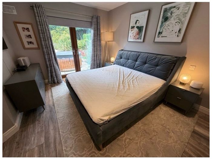Luxury Super King Bed Frame Grey Green Fabric Headboard