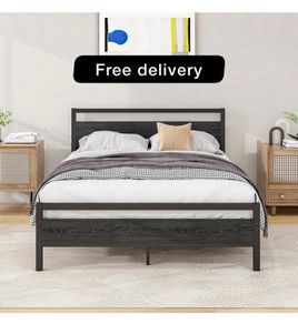 Double Bed Frames with Wood Headboard