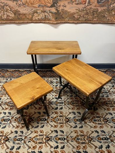 FLAS SALE ! WAS 350 NOW 250 ! Wrought Iron and Oak Top Nest of Tables .