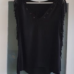 Pepe Jeans black fringed top Sz M (Fit 10-12UK)