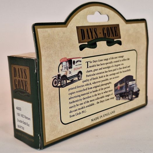 LLedo Diecast Model of Days Gone 49003 1931 AEC Renown Double Deck Bus MARTINI