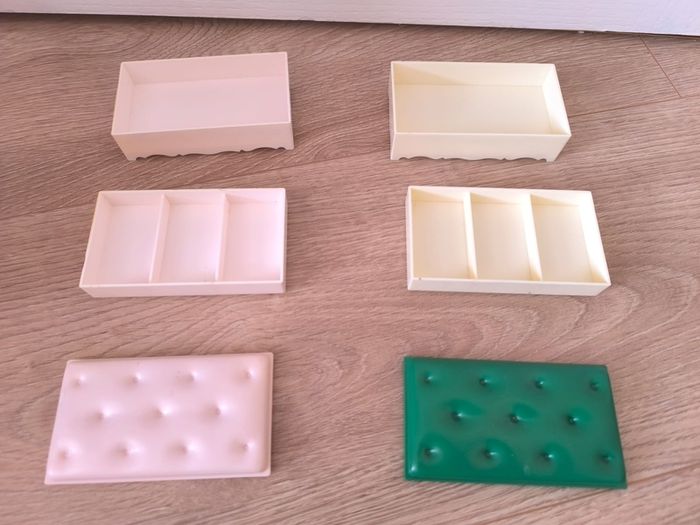 doll furniture Vintage Sindy Style Doll Furniture Storage Ottoman Boxes Pink Green Set of Two