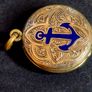 Antique Victorian Blue Enamel ANCHOR Mourning Locket Hair c.1840 Image 5