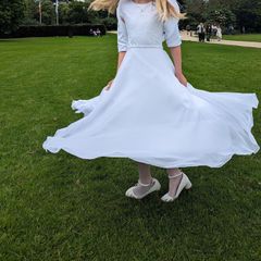 White communion dress + headband + bolero jacket