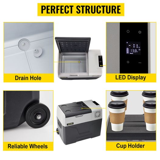 Car Refrigerator Portable Compressor Fridge Freezer W/ Wheel & Draw Bar 30L 40L 50L for Camping Picnic Boating Caravan Bar
