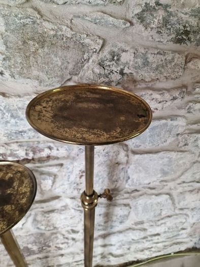 Pair of Tall Adjustable Brass Planters  Display Stands Vintage Edwardian Style Pedestals