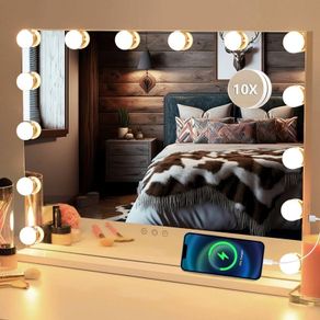 NEW SALE | Hollywood Vanity Mirror with Lights,Large Hollywood Mirror with USB Output Port,Makeup Mirror with Lights Tabletop and Wall Mounted (50 x 42 cm)