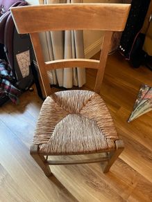 Vintage ladder back chair with woven rush seat