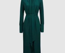 Reiss Pleated Long Sleeve Midi Dress