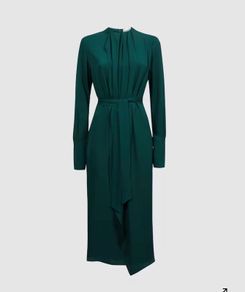 Reiss Pleated Long Sleeve Midi Dress