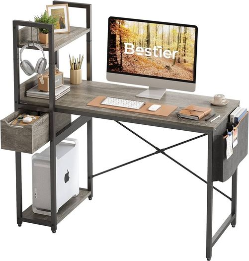 MULTIPLE COLOURS AVAILABLE Computer Desk with Storage Shelves 120CM Corner Desk with Drawer Reversible Computer Desk Writing Table with Side Pocket Storage Bag and Headphone Hook for Home Office Small Space