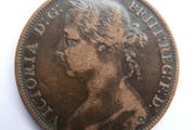 1892 Victoria One Penny Coin