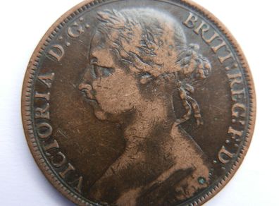 1892 Victoria One Penny Coin