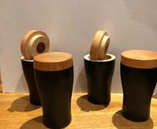 Handmade wooden pints of Guinness