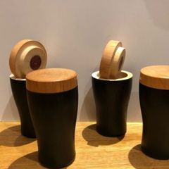 Handmade wooden pints of Guinness