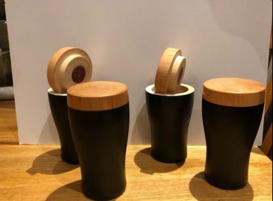 Handmade wooden pints of Guinness