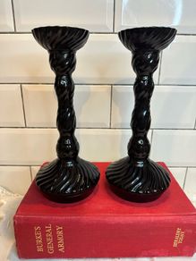 Black Glass Candlesticks