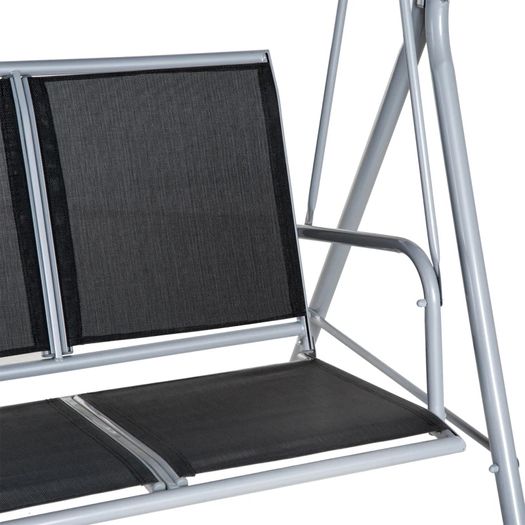 Metal Garden Swing Chair, 3-Seater Swing Seat, Patio Hammock Bench Canopy Lounger, Black